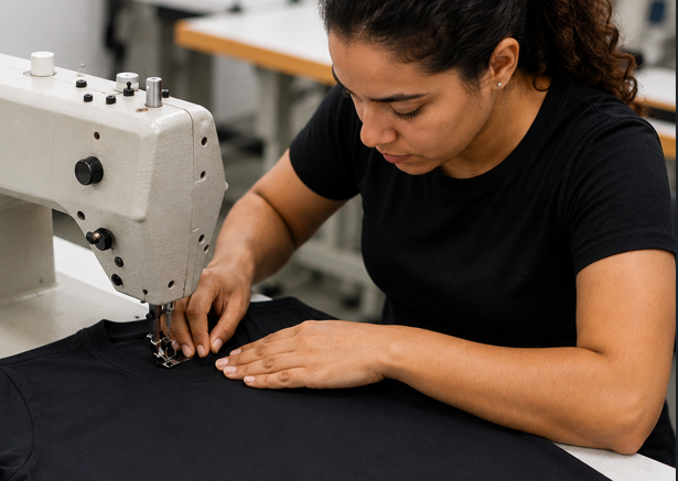 Costura e produção de camisetas na Forja Silk